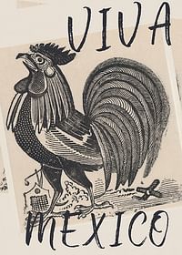 Un cocoș mândru cu textul „Viva Mexico” în stil vintage-1