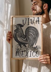 Un cocoș mândru cu textul „Viva Mexico” în stil vintage-2