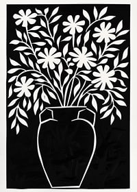 Un cartel en blanco y negro con hermosas flores en un jarrón.-1