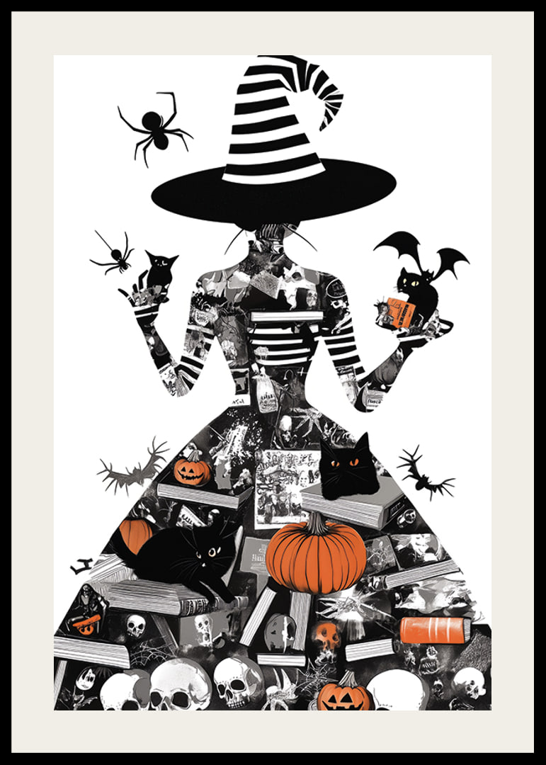 Mysterious witch surrounded by symbols of Halloween and magic-12