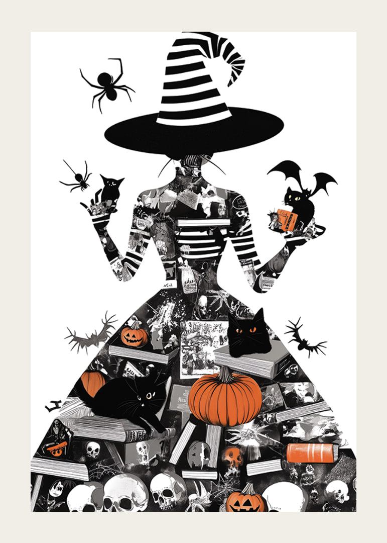 Mysterious witch surrounded by symbols of Halloween and magic-12