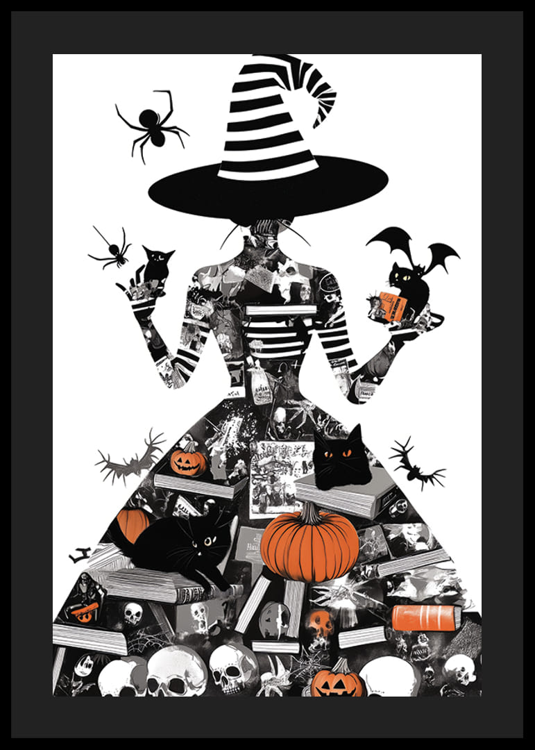 Mysterious witch surrounded by symbols of Halloween and magic-12