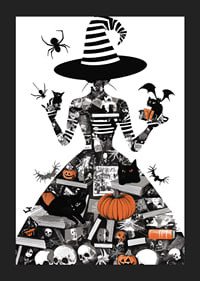 Mysterious witch surrounded by symbols of Halloween and magic-5