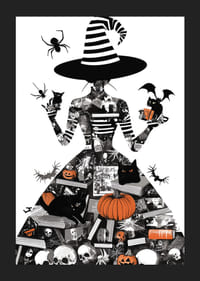 Mysterious witch surrounded by symbols of Halloween and magic-5
