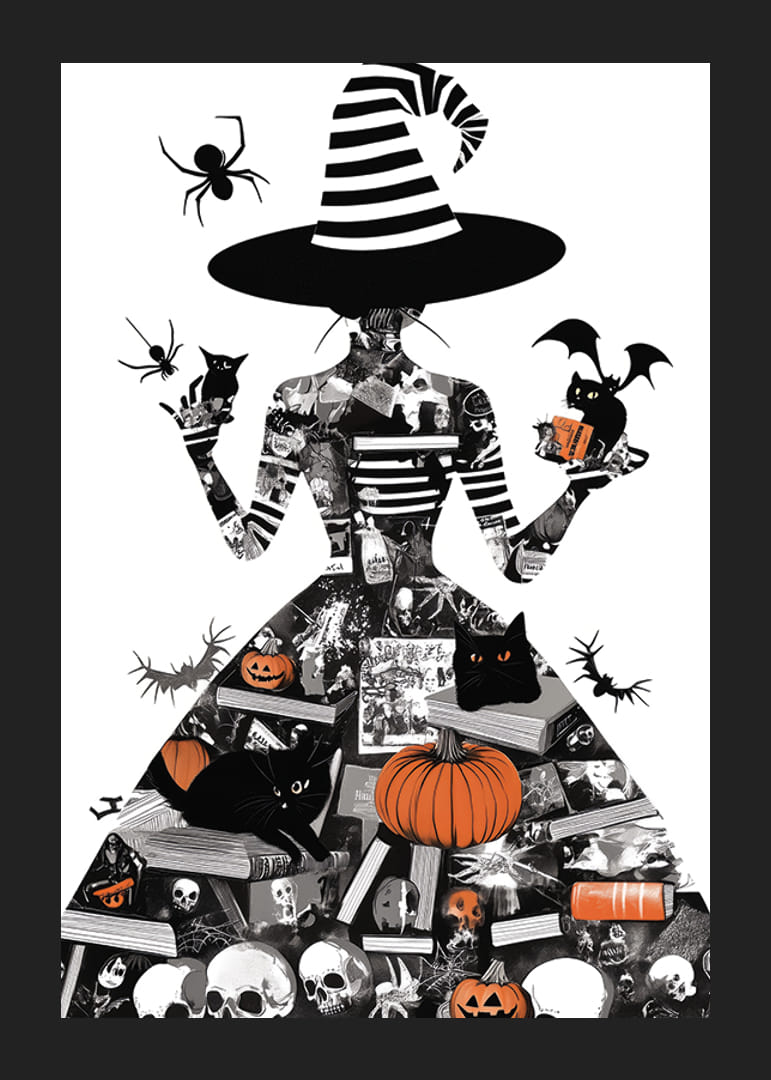 Mysterious witch surrounded by symbols of Halloween and magic-12