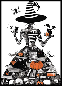 Mysterious witch surrounded by symbols of Halloween and magic-6