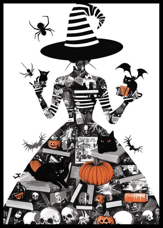 Mysterious witch surrounded by symbols of Halloween and magic-12