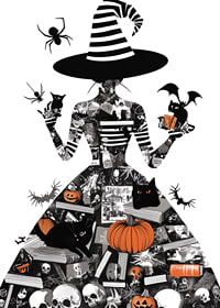 Mysterious witch surrounded by symbols of Halloween and magic-7