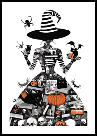 Mysterious witch surrounded by symbols of Halloween and magic-0