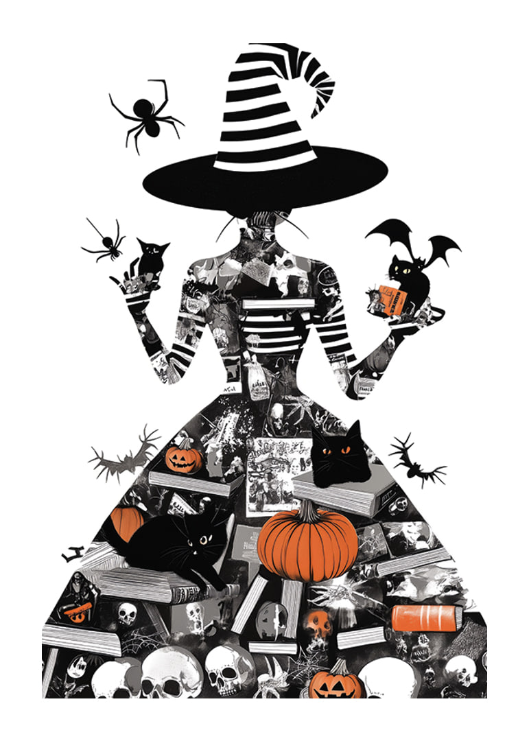 Mysterious witch surrounded by symbols of Halloween and magic-12
