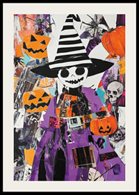 Värikäs Halloween-juliste kurpitsoilla ja noitahatulla-2