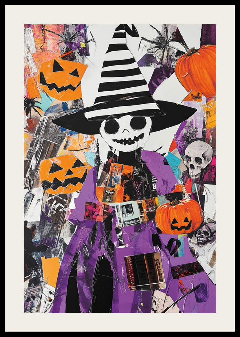 Värikäs Halloween-juliste kurpitsoilla ja noitahatulla-12