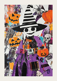 Värikäs Halloween-juliste kurpitsoilla ja noitahatulla-3