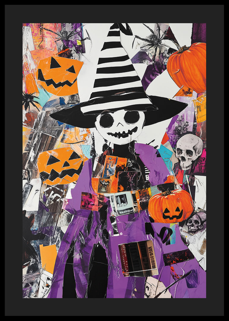 Värikäs Halloween-juliste kurpitsoilla ja noitahatulla-12