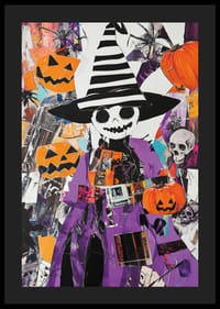 Färgglad halloweenposter med pumpor och häxhatt-4