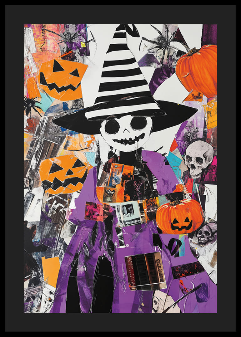 Färgglad halloweenposter med pumpor och häxhatt-12