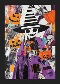 Värikäs Halloween-juliste kurpitsoilla ja noitahatulla-5