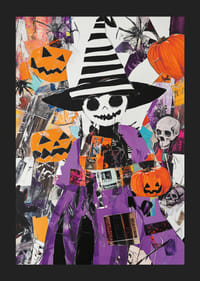 Färgglad halloweenposter med pumpor och häxhatt-5