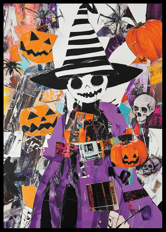 Värikäs Halloween-juliste kurpitsoilla ja noitahatulla-12
