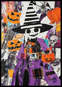 Poster colorat de Halloween cu dovleci și pălărie de vrăjitoare-2