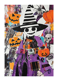 Värikäs Halloween-juliste kurpitsoilla ja noitahatulla-1