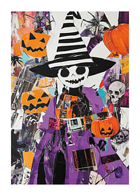 Poster colorat de Halloween cu dovleci și pălărie de vrăjitoare-1