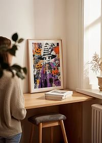 Poster colorat de Halloween cu dovleci și pălărie de vrăjitoare-4