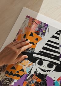 Poster colorat de Halloween cu dovleci și pălărie de vrăjitoare-5
