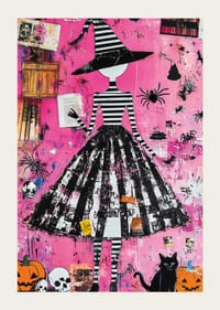 En färgstark häxkonst på en rosa bakgrund med mystisk charm-3