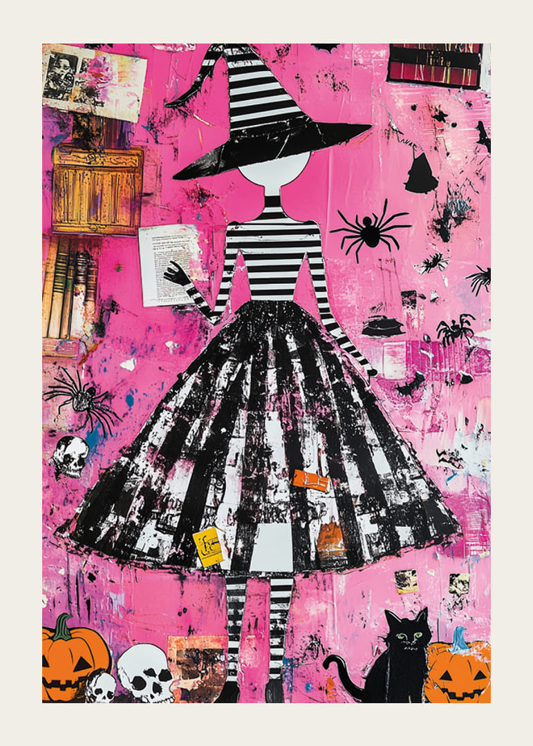 En färgstark häxkonst på en rosa bakgrund med mystisk charm-12