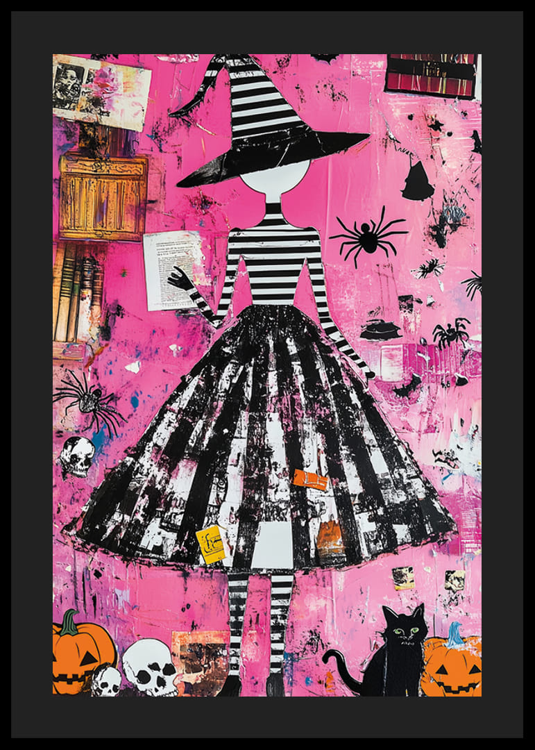 En färgstark häxkonst på en rosa bakgrund med mystisk charm-12