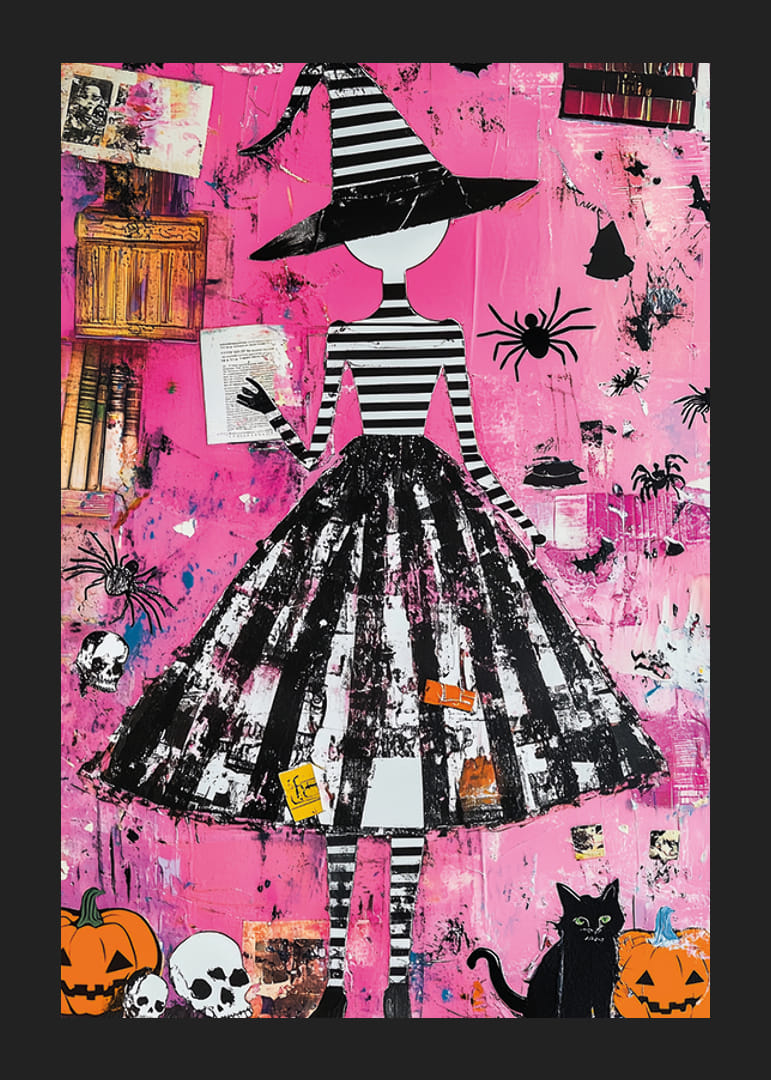 En färgstark häxkonst på en rosa bakgrund med mystisk charm-12