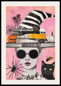 En fantasifull blandning av halloweenmotiv på en färgglad bakgrund-2