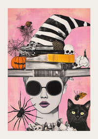 En fantasifull blandning av halloweenmotiv på en färgglad bakgrund-3