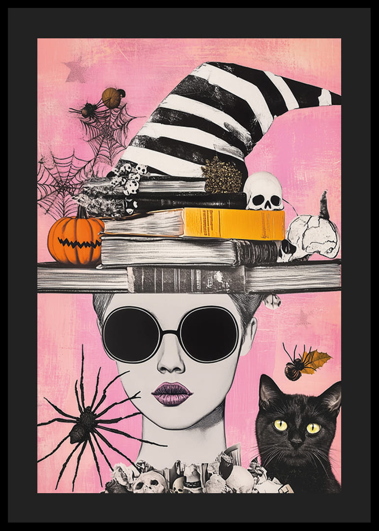 En fantasifull blandning av halloweenmotiv på en färgglad bakgrund-12