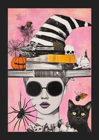 En fantasifull blandning av halloweenmotiv på en färgglad bakgrund-5