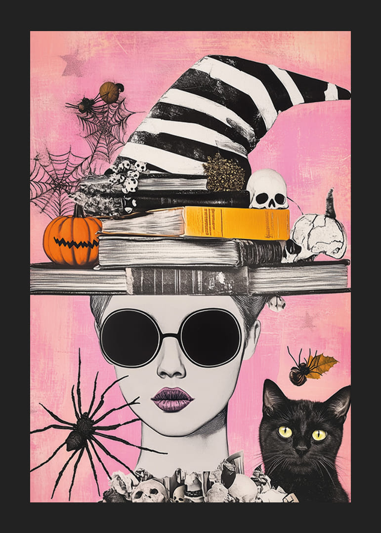 En fantasifull blandning av halloweenmotiv på en färgglad bakgrund-12