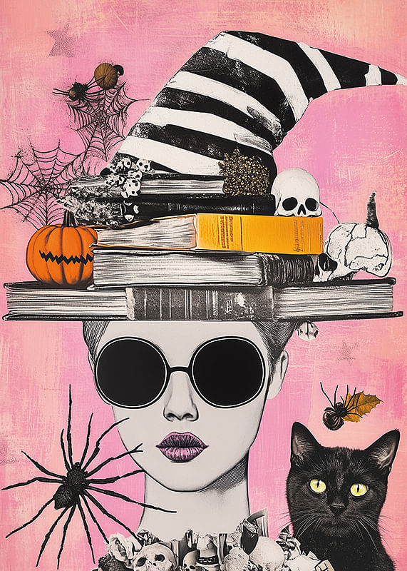 Un amestec imaginativ de motive de Halloween pe un fundal colorat-12