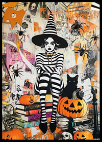 Tajomná čarodejnica obklopená tekvicami a pavúkmi vytvára halloweensku atmosféru-6
