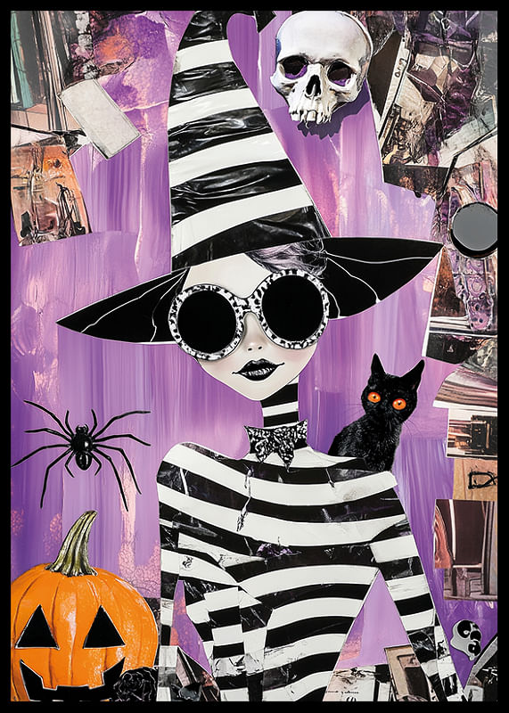 Poster colorat și imaginativ cu vrăjitoare misterioasă și temă de Halloween-12