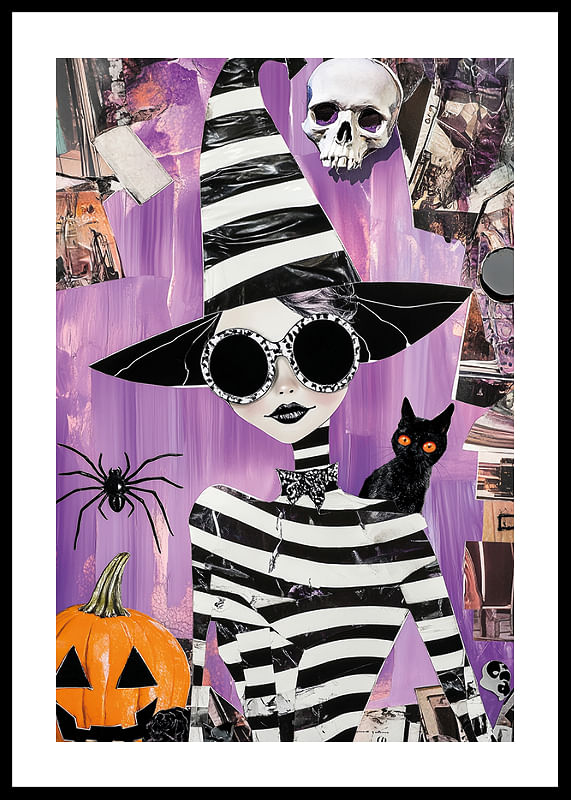 Poster colorat și imaginativ cu vrăjitoare misterioasă și temă de Halloween-12