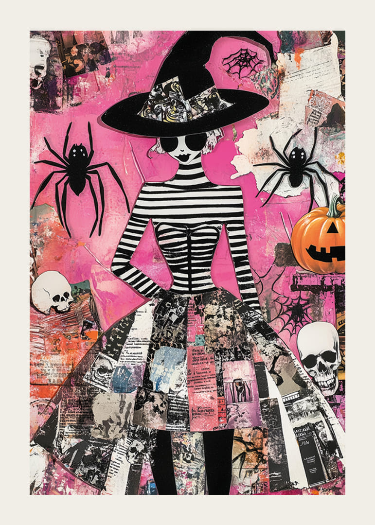 En elegant häxa bland färgsprakande spindlar och pumpor-12