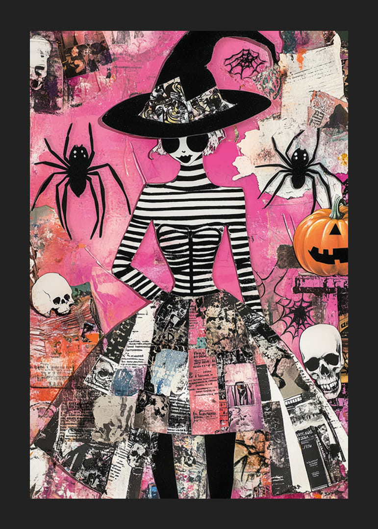 En elegant häxa bland färgsprakande spindlar och pumpor-12