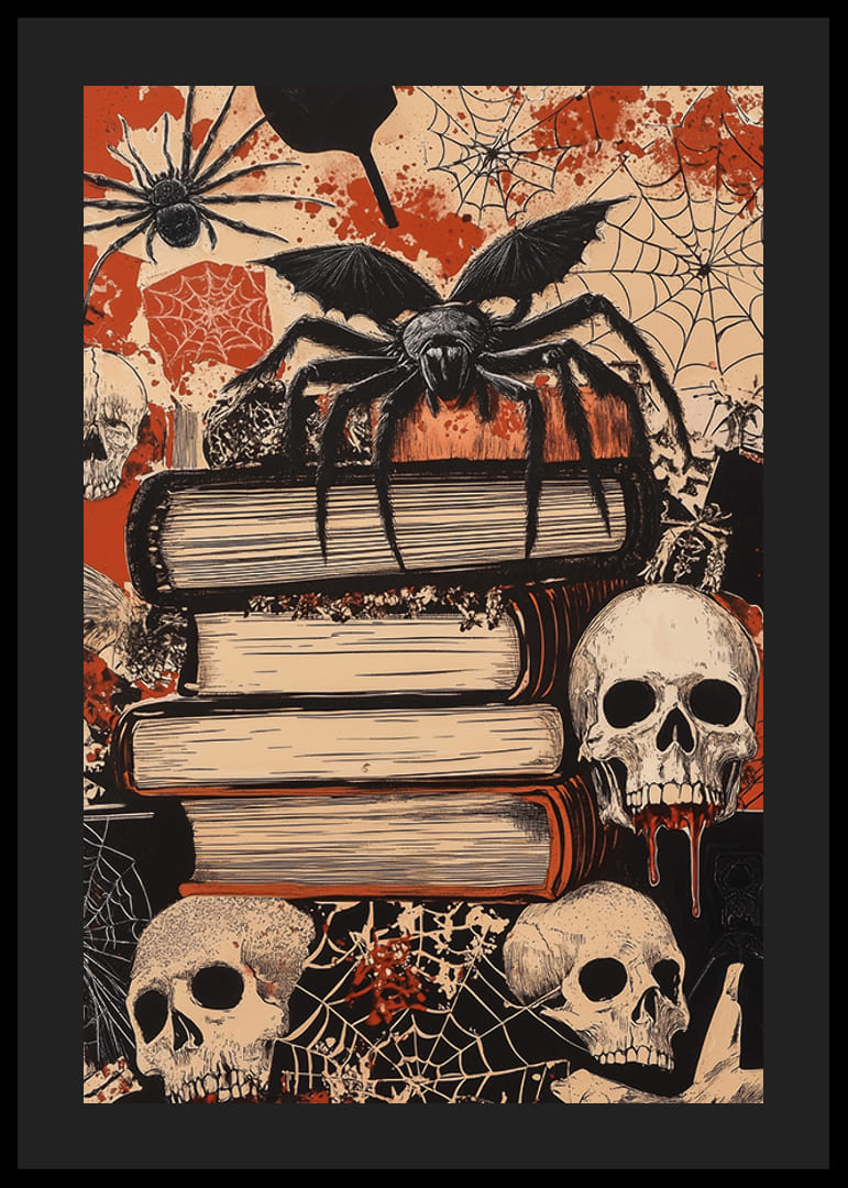 Scary poster with spiders and skulls in gothic style-12