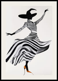 Dansande siluett klädd i magiskt randmönster och dramatisk hatt-2