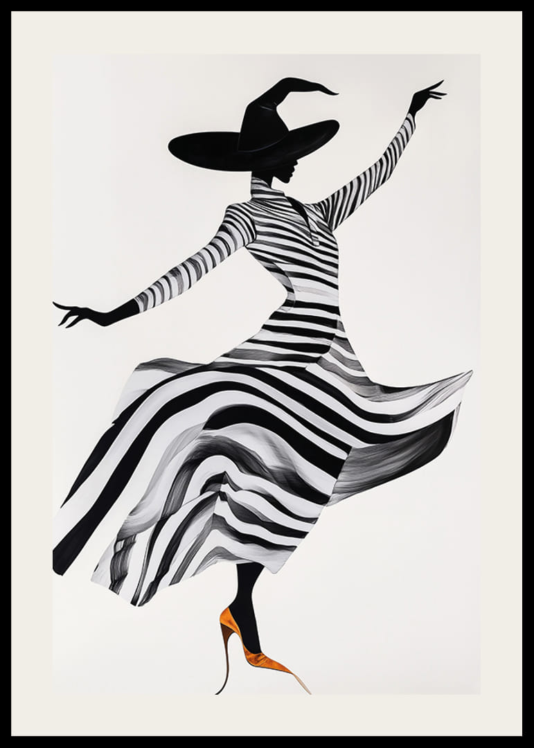 Dansande siluett klädd i magiskt randmönster och dramatisk hatt-12