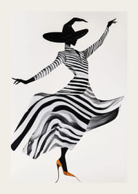 Dansande siluett klädd i magiskt randmönster och dramatisk hatt-3