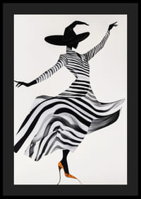 Dansande siluett klädd i magiskt randmönster och dramatisk hatt-4