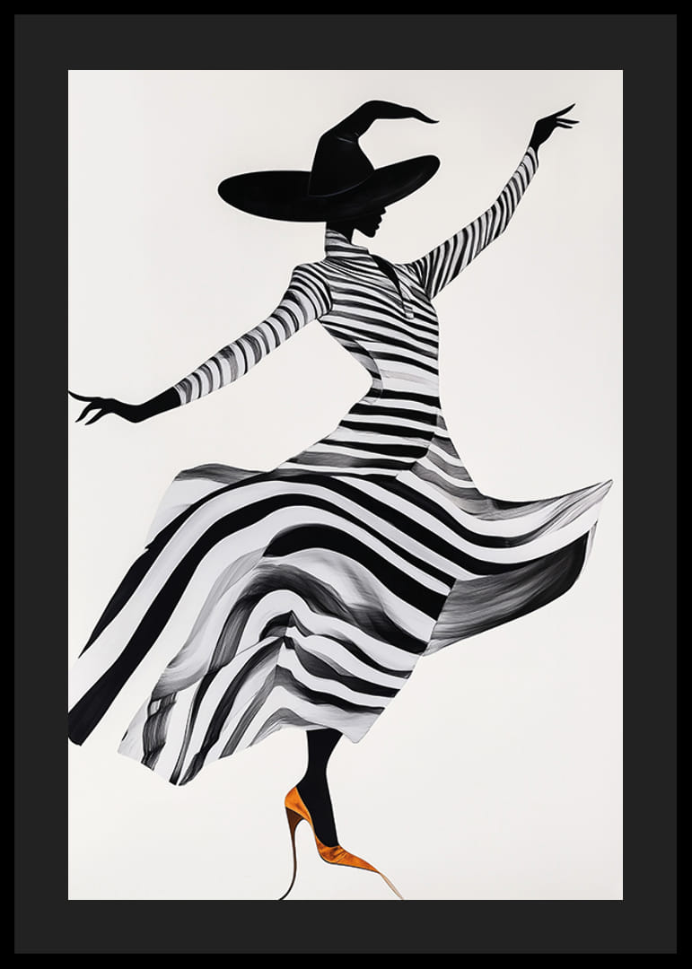 Dansande siluett klädd i magiskt randmönster och dramatisk hatt-12