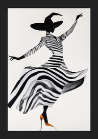 Dansande siluett klädd i magiskt randmönster och dramatisk hatt-5